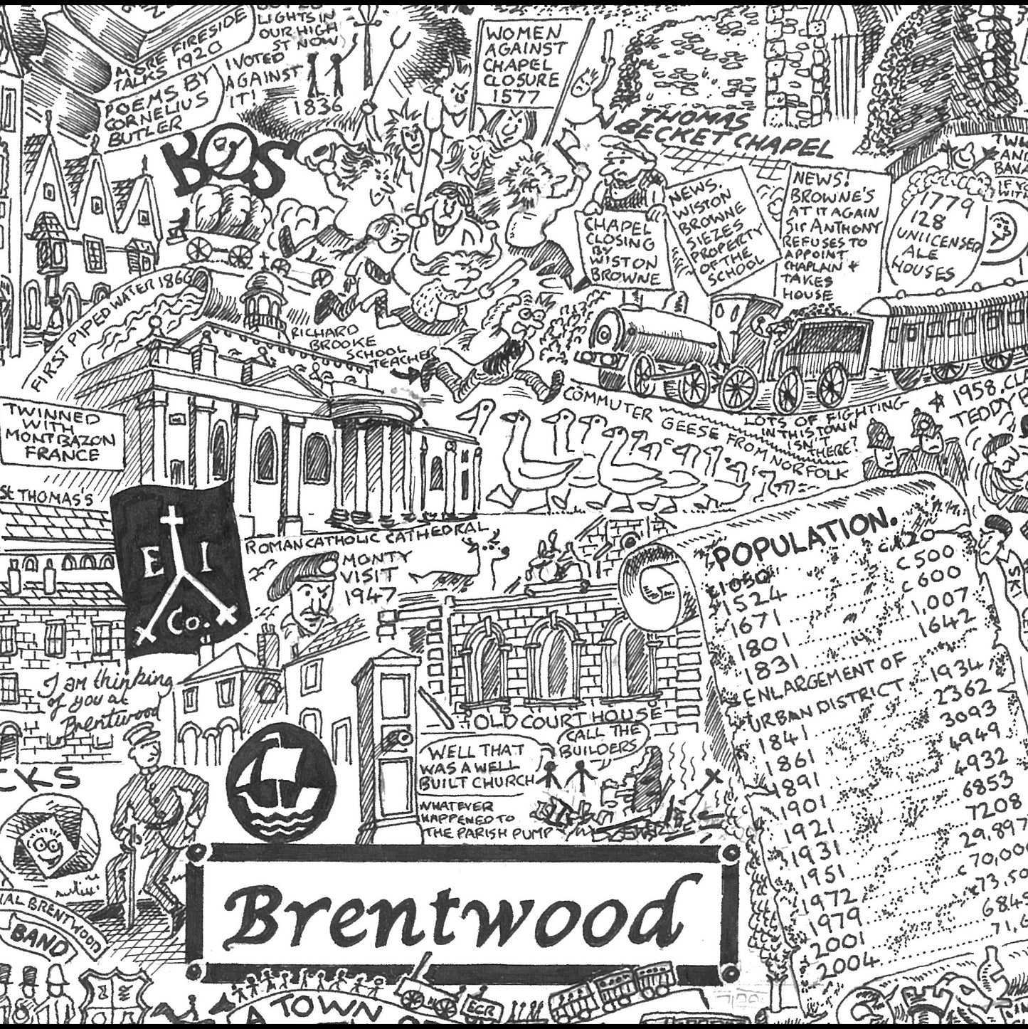 Brentwood Illustrated History print