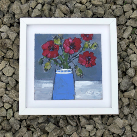 Red poppies, blue vase - Original painting