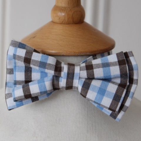 Kid's Bow Ties - Blue & Brown check