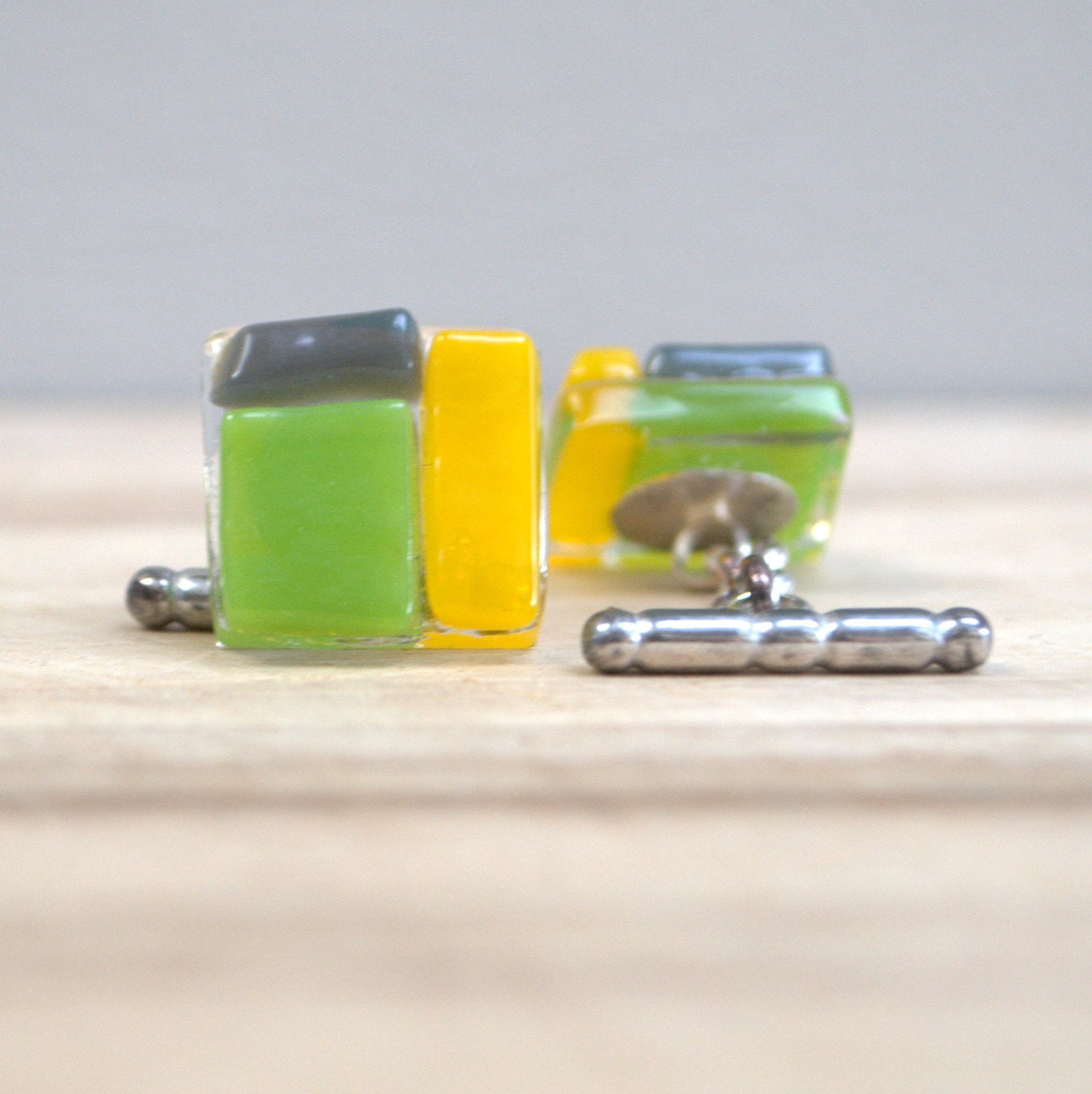 Glass and Silver Cufflinks