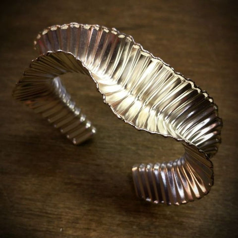 Silver wave corrugated cuff bangle